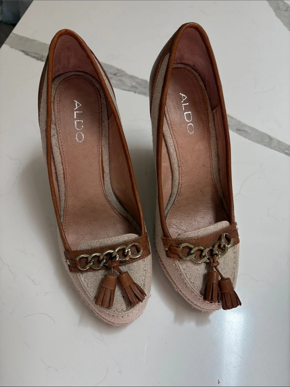 ALDO Beige and Brown Tassel Chain Loafers